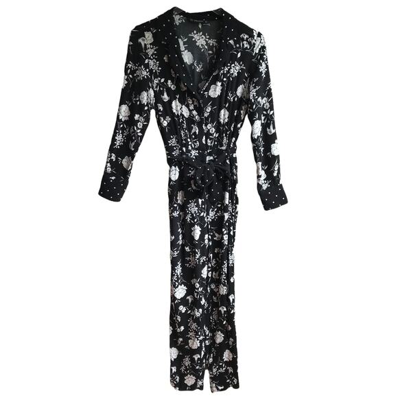 Zara Dark Floral Print Jumpsuit Size XS Long Sleeves V-Neck Going Out Outfit - Picture 15 of 15